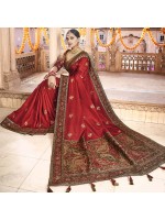 Engaging Red Dola Silk Designer Saree